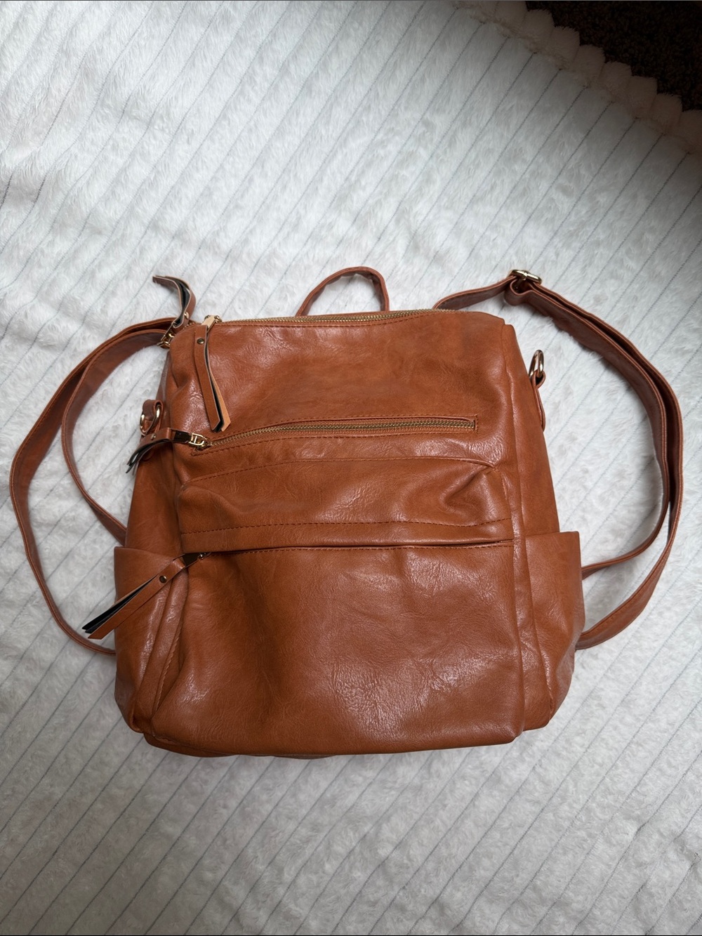 Tan Women's Leather-Style Backpack Tote